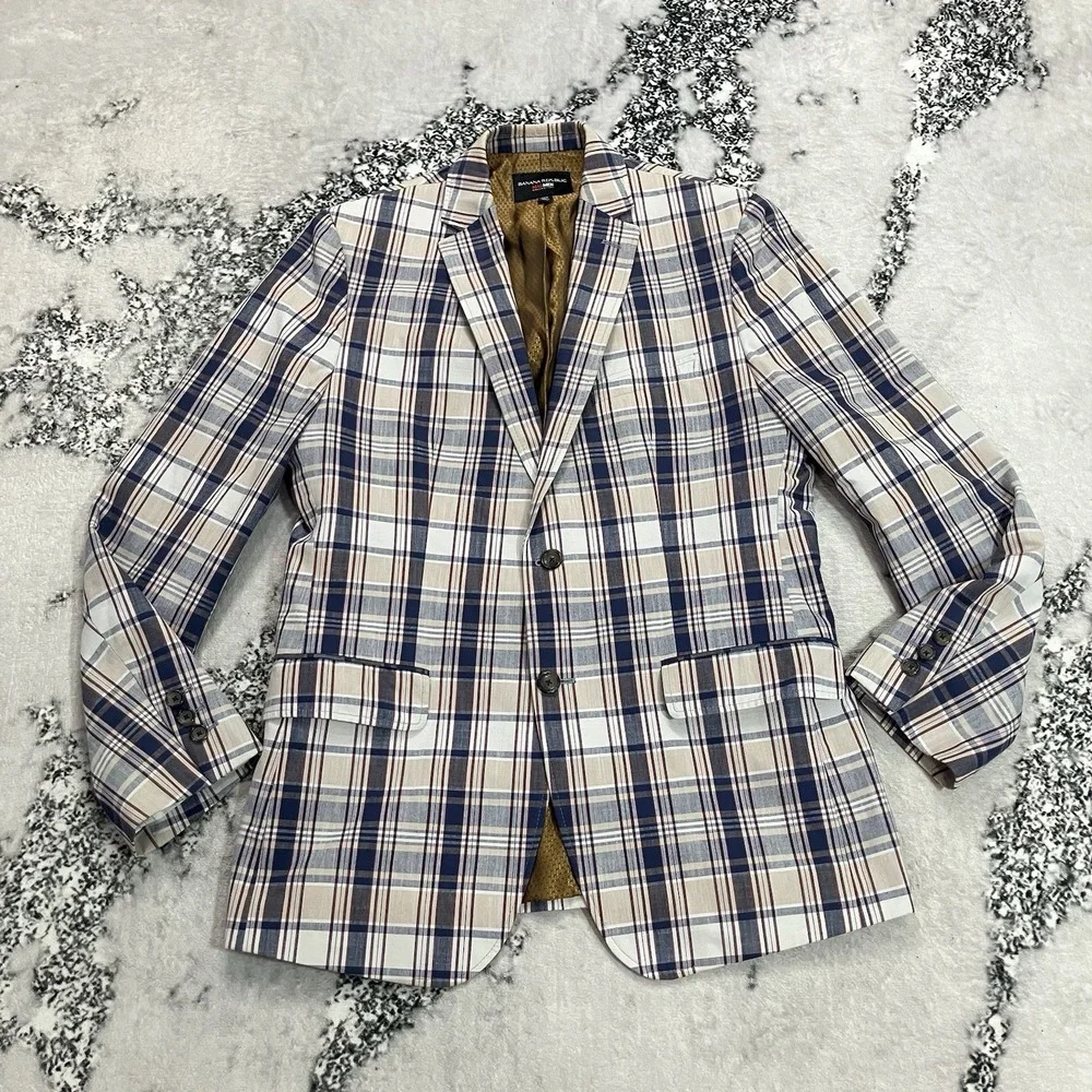 Banana Republic Mad Men Collection Mens 40R Plaid Two Button Blazer Sport Coat